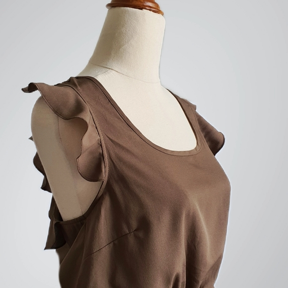 Vero Moda Brown Racerback Dress with Ruffle Cap Sleeves Size 10 - Picture 4 of 6